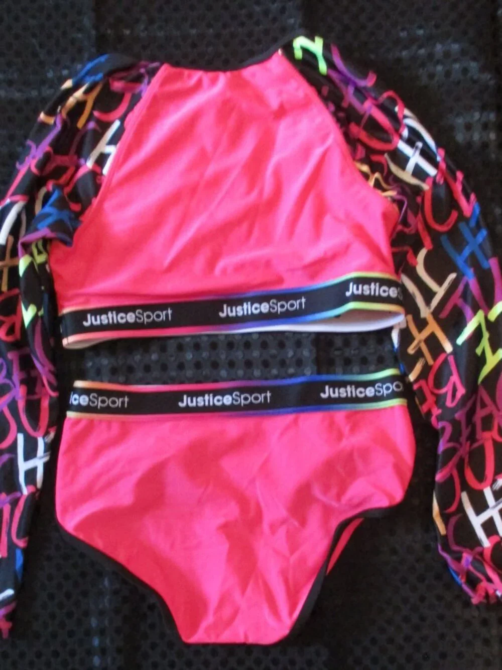 Justice Sport Rash Guard Multicolor Two Piece Girl's Swimsuit UPF 50+  Sz M (10)
